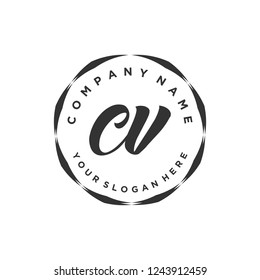 C V Initial handwriting logo vector
