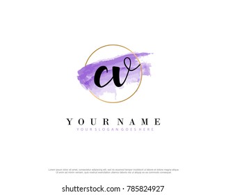 C V Initial water color logo template vector