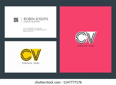 C & V Joint logo icon with business card vector template.
