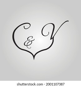 c and v logo design vector icon symbols. Typography, creative and modern logos. Letter, symbol, romantic, wedding decoration, heart, and love shape design.Creative monogram logo design.