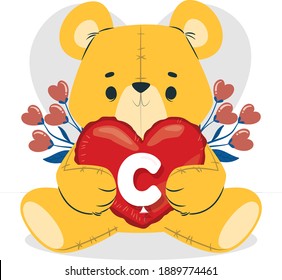 C, Valentine's day, cute bear, and alphabet.