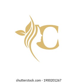 C Vector abstract logo, branding design templates in trendy linear minimal style, emblem for beauty studio and cosmetics - female portrait, beautiful woman's face - badge for makeup artist, fashion 