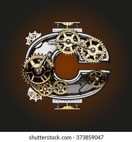 c vector letter with gears