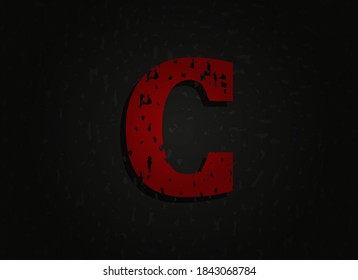C vector letter made of grunge texture. Insane Fear brutal font. Wicked night theme style design.  For logo, brand label, poster, design elements etc.   