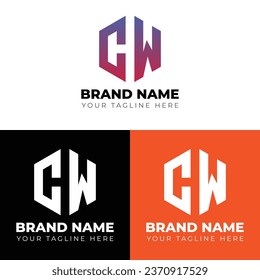 C W letter polygon logo vector, Two letters C W logo design , Double letters polygon letter mark logo, Vector logo design