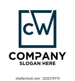 C W lettering with square design vector template