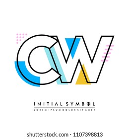 C W Memphis letter style, initial logo template vector full color.