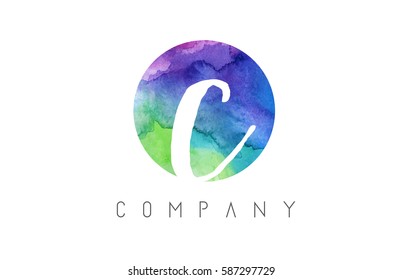 c Watercolor Letter Logo Design with Circular Brush Pattern and Blue Green Purple Colors.