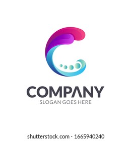 C wave logo design, gradient vibrant colors