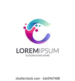 C wave logo design, Modern initial letter C logo design gradient vibrant glossy colors