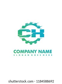 C X Initial with gear template vector