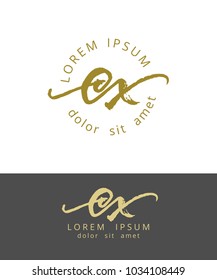 C X. Initials Monogram Logo Design. Dry Brush Calligraphy Artwork