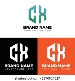 C X letter polygon logo vector, Two letters C X logo design , Double letters polygon letter mark logo, Vector logo design