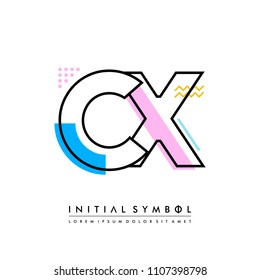 C X Memphis letter style, initial logo template vector full color.