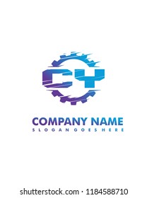 C Y Initial with gear template vector