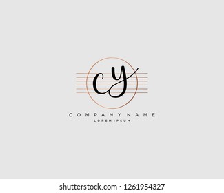 C Y initial handwriting logo vector