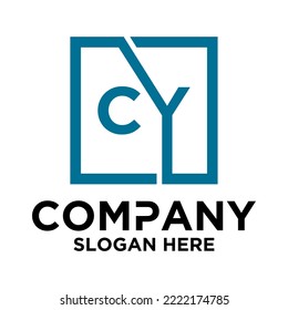 C Y lettering with square design vector template