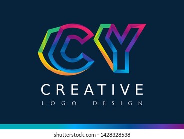 C Y  Logo. CY Letter Design Vector with Magenta blue and green yellow color.
