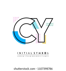 C Y Memphis letter style, initial logo template vector full color.