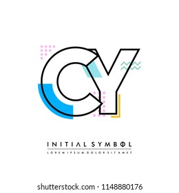 C Y Memphis letter style, initial logo template vector full color.