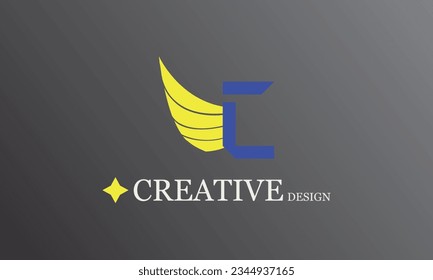 Logo creativo del logotipo azul del ala amarilla C para todo tipo de logotipo de marca comercial