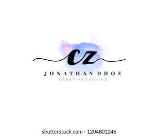 C Z CZ Initial watercolor logo on white background. Logo template vector