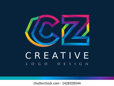 C Z  Logo. CZ Letter Design Vector with Magenta blue and green yellow color.