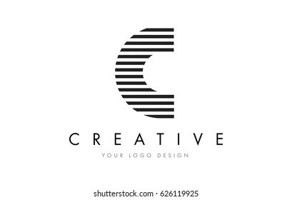 C Zebra Letter Logo Design with Black and White Stripes Vector