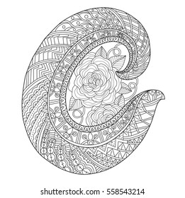 C Zentangle stylized cartoon isolated on white background. Hand drawn sketch illustration for adult coloring book, T-shirt emblem, logo or tattoo, zentangle design elements.