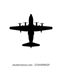 C130 us silhouette vector flat design isolated on white background.
