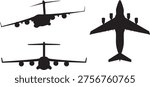 C-17 Globe master III Bundle Set 3 Views Military Aircraft Silhouette Vector