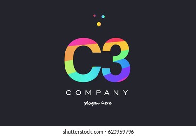 C3 c 3 three letter number combination creative color green orange blue magenta pink company logo vector icon spectrum