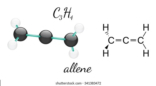 C3H4 allene 3d molecule isolated on white