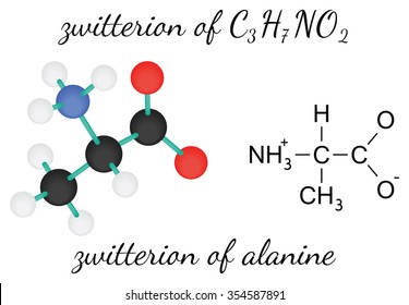 C3H7NO2 zwitterion of alanine 3d amino acid molecule isolated on white