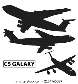 c5 military cargo plane silhouette collection set vector design