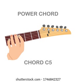 C5 Power Chord Guitar For Beginners Vector. Power Chord Guitar. Vector Flat Illustration