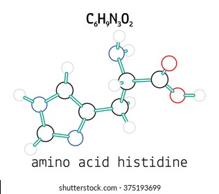 C6H9N3O2 histidine amino acid 3d molecule isolated on white