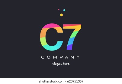 C7 c 7 seven letter number combination creative color green orange blue magenta pink company logo vector icon spectrum