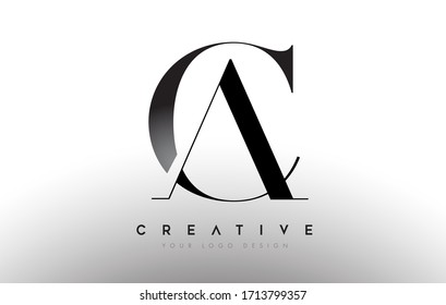CA ac letter design logo logotype icon concept with serif font and classic elegant style look vector illustration.