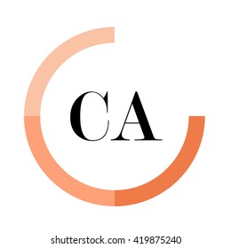 CA black letters , modern type of font , tree orange colors , simply alphabet like design identity 