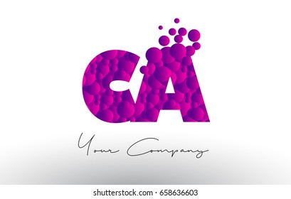 CA C A Dots Letter Logo with Purple Pink Magenta Bubbles Texture Vector.