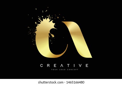 CA C A Letter Logo with Gold Melted Metal Splash Vector Design Illustration.