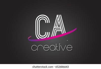 CA C A Letter Logo with Lines Design And Purple Swoosh Vector Letters Illustration.
