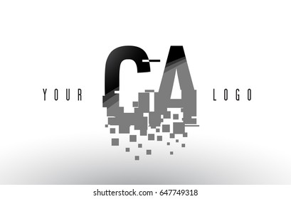 CA C A Pixel Letter Logo with Digital Shattered Black Squares. Creative Letters Vector Illustration.