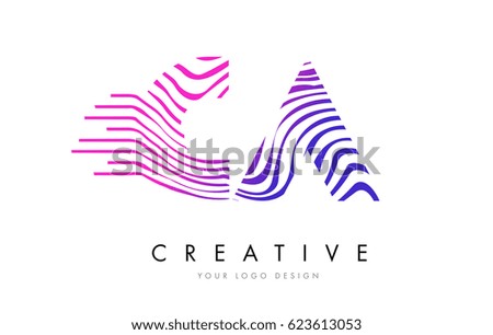 CA C A Zebra Letter Logo Design with Black and White Stripes Vector