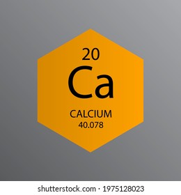 Ca Calcium Alkaline earth metal Chemical Element Periodic Table. Hexagon vector illustration, simple clean style Icon with molar mass and atomic number for Lab, science or chemistry education.