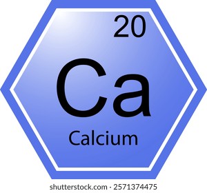 The Ca Calcium icon. A chemical element of the periodic table. Ca is an alkaline earth metal. Science, chemistry. Vector hexagonal image.