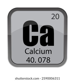 Ca Calcium symbol. Number 20 detail. Weight 40.078 note. Vector chemistry icon.