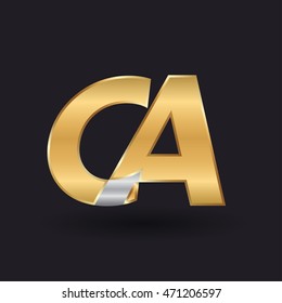 CA company letter logo golden silver black background