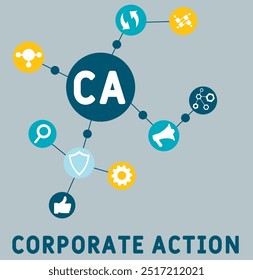 CA - corporate action acronym. business concept background. vector illustration concept with keywords and icons. lettering illustration with icons for web banner, flyer, landing